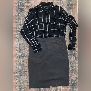 Grey pencil skirt.